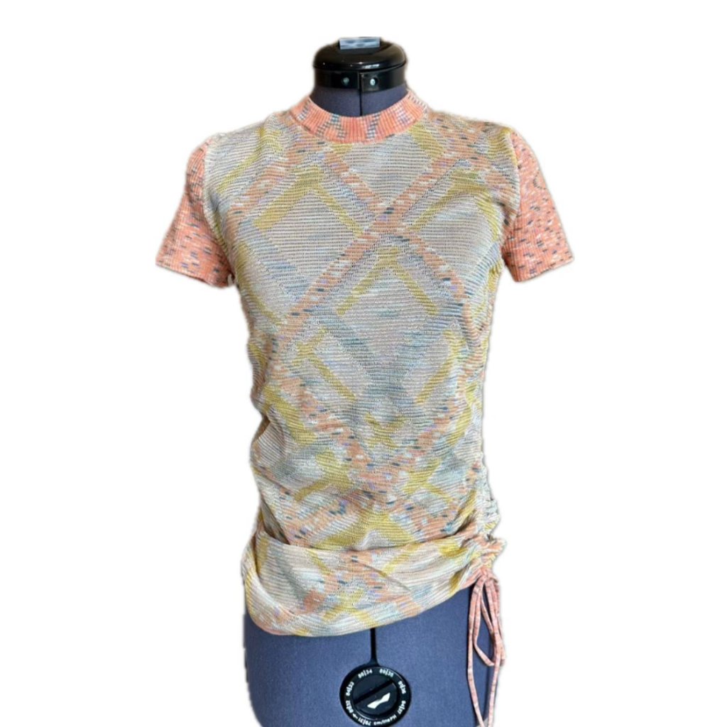 Brand New Missoni Plaid Patterned Tan, Pink, Yellow, Blue Top With Ruching